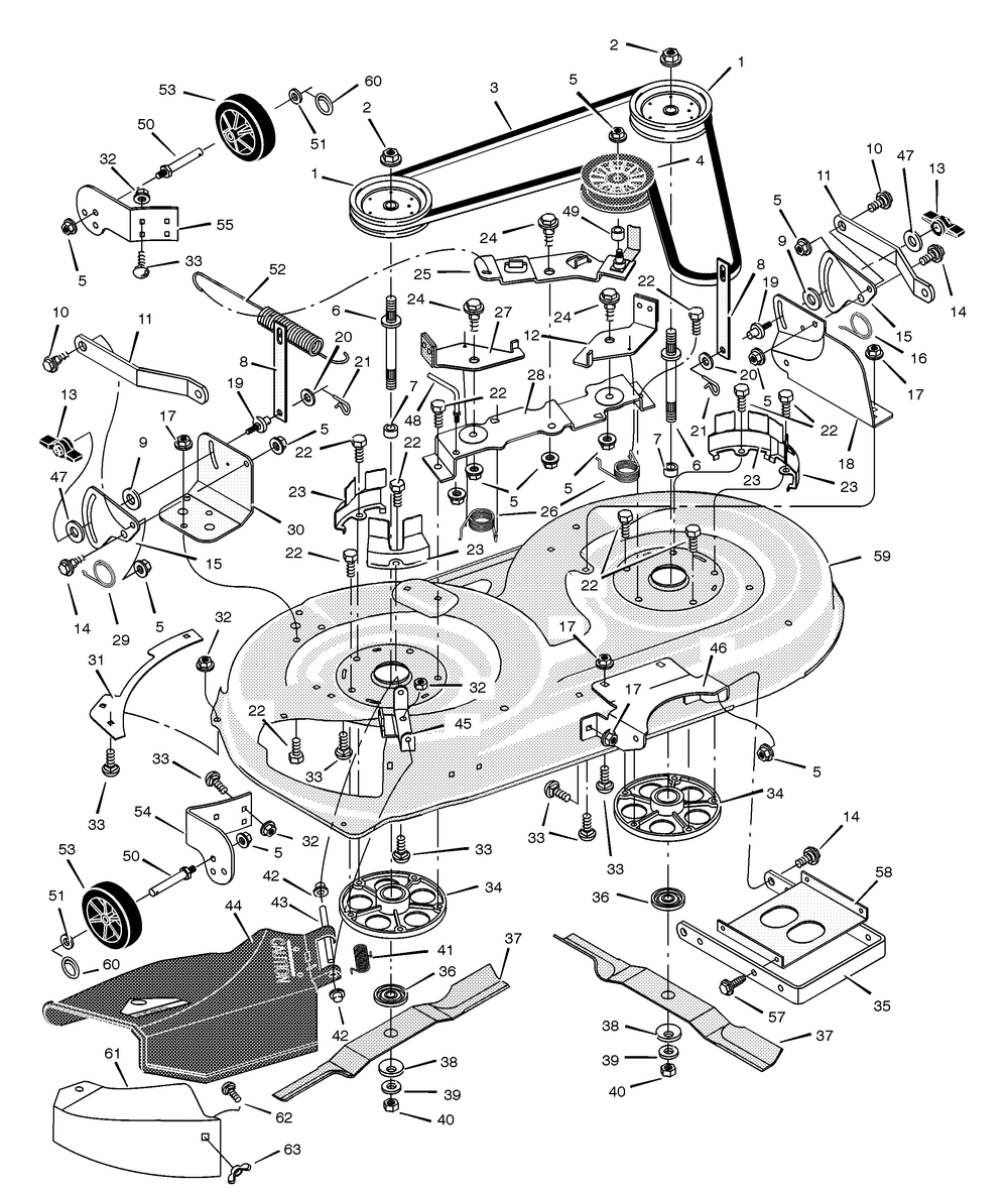 Mower Housing Diagram and Parts List for 42571X31B 2001 Briggs and Stratton Lawn Tractor